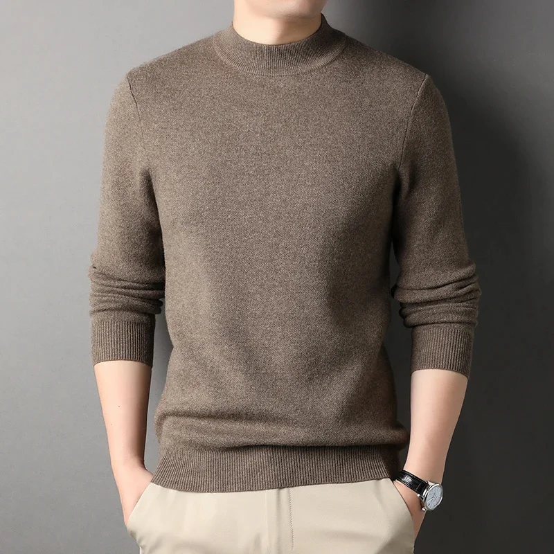 

Cashmere Men's Sweater Winter New 100% Pure Wool Bottoming Shirt Casual Half High Collar Solid Color