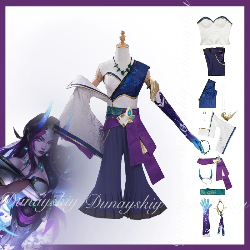 Moba Game Spirit Blossom Irelia Skin Spotlight Cosplay مع شعر مستعار أرجواني متدرج يعتمد على فريق القتال بطل كوسبلاي disfraz مجموعة كاملة