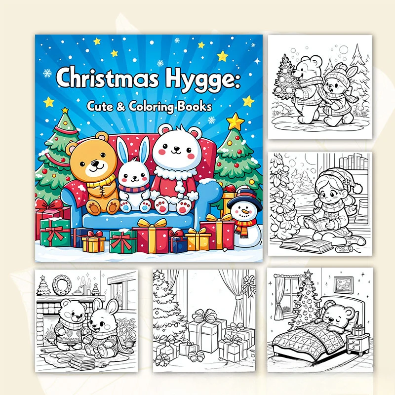 Coloring Book for Adults and Teens Featuring Adorable Christmas Creatures Cartoon Coloring Book To Relax in A Cozy Hygge Moment