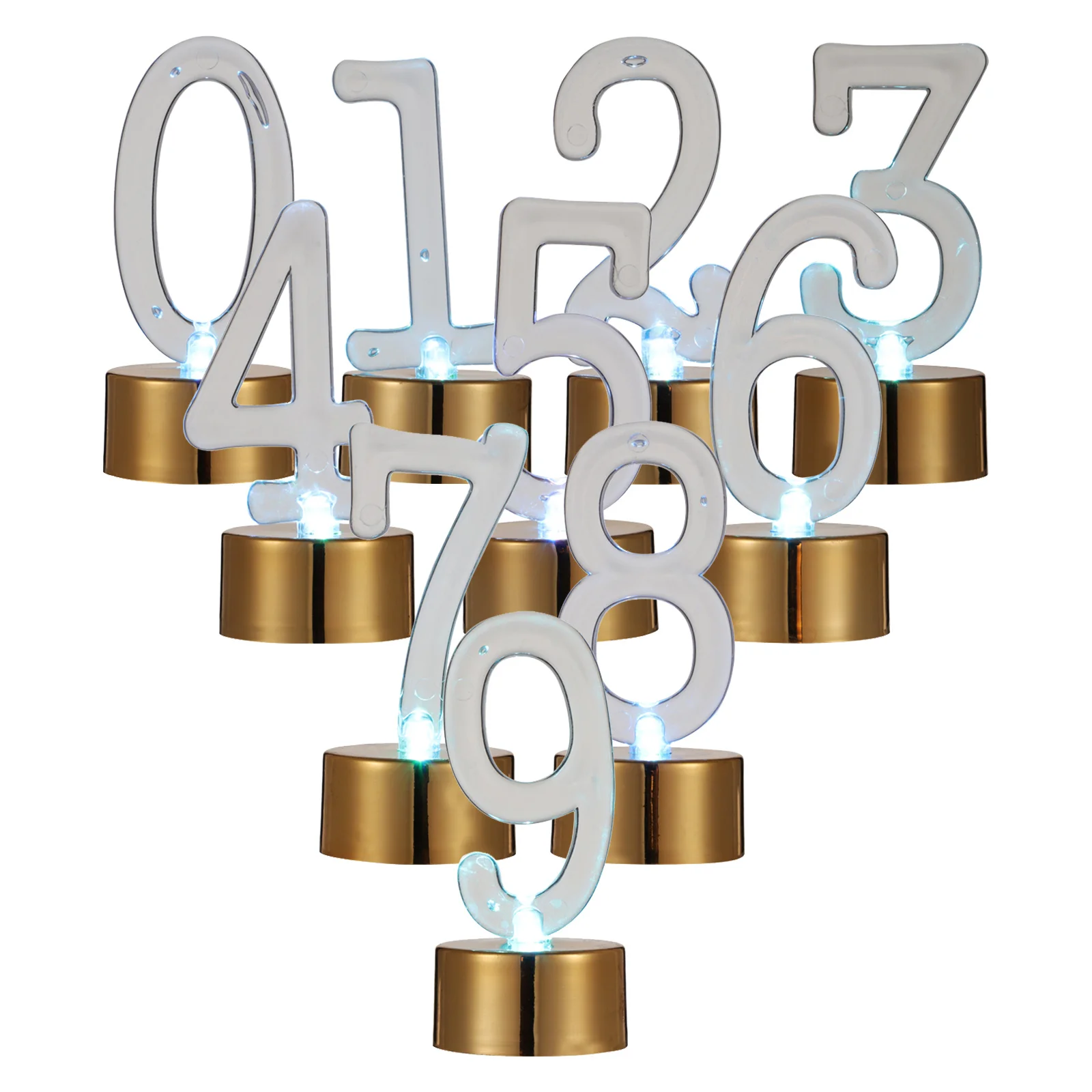 

10pcs Golden Number Lights Led Flameless Smokeless Lamp For Birthday Cake Decor Party Home Decoration 0-9