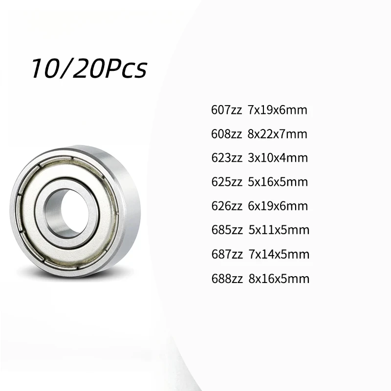 10/20Pcs Miniature Deep Groove Ball Bearings 608ZZ 623ZZ 626ZZ 687ZZ 607ZZ Metal Shielded Small Bearings