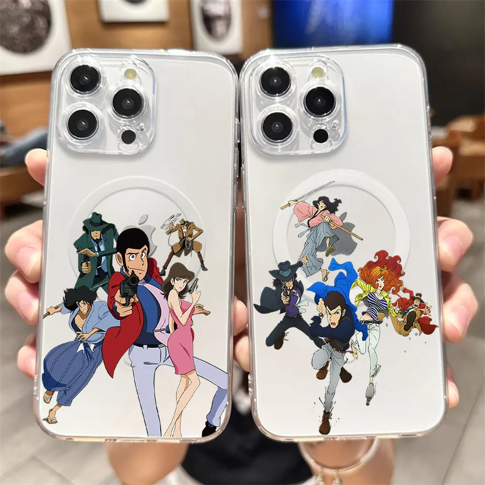 Cartoon L-Lupin the T-Third Phone Case for iPhone 12 11 13 14 15 16 Max Pro Plus Transparent Magsafe Magnetic Wireless Cover