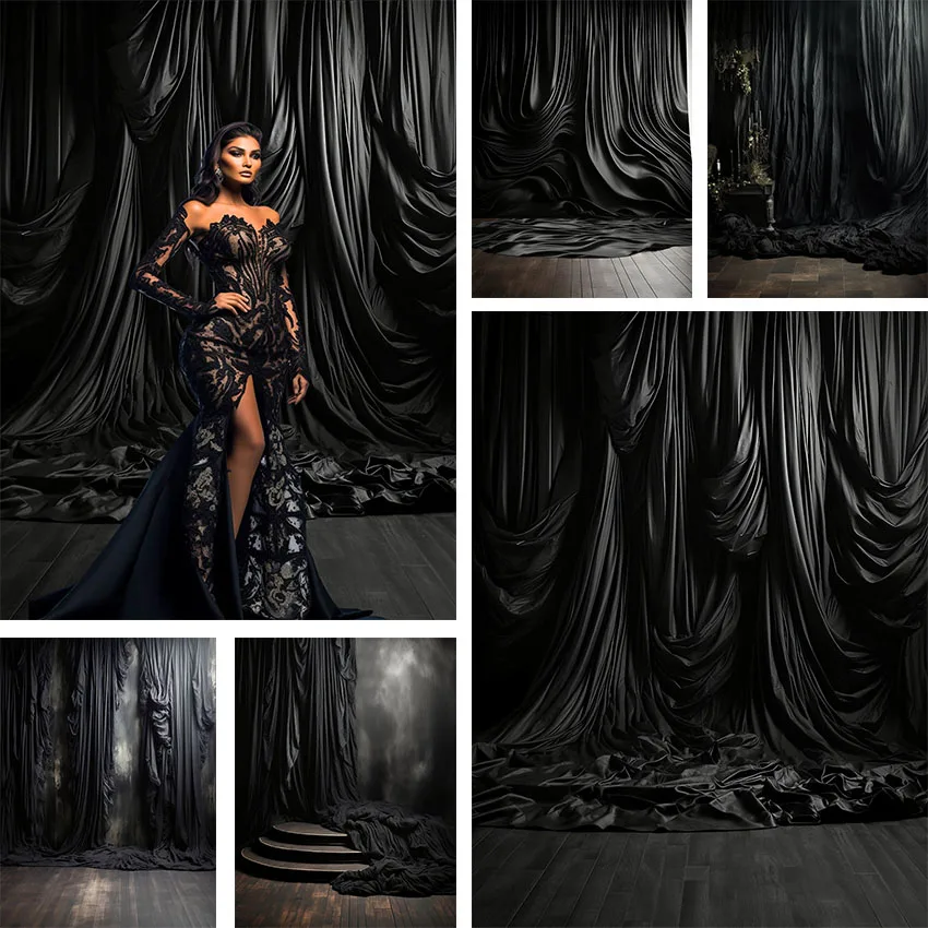 Mehofond Photography Background Retro Indoor Black Curtain Adult Birthday Wedding Maternity Portrait Decor Backdrop Photo Studio