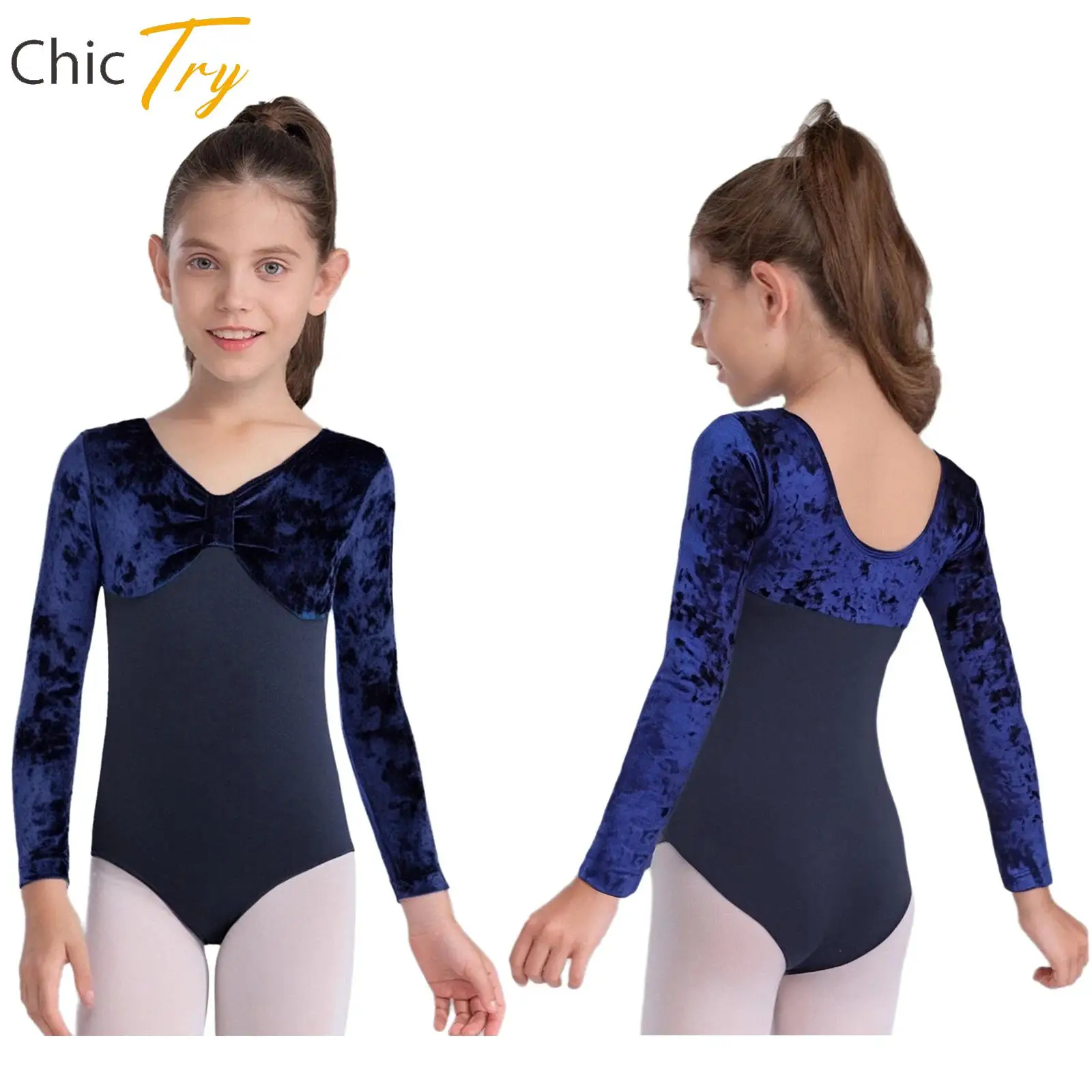 

Детский балетный купальник для девочек с завязкой спереди, вельветовый, с длинными рукавами, цельный комбинезон для подростков, для балета, фигурного катания, гимнастики