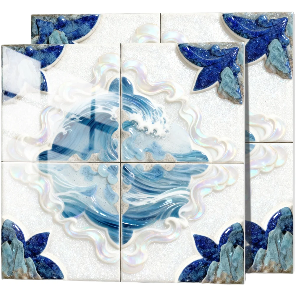 10PCS Tile Laying Vintage Blue And White Floral Porcelain Pattern Thickened PVC Foam Wall Decal With Self-Stick Backing