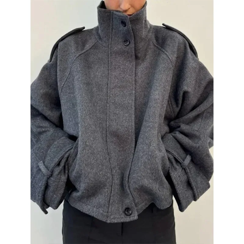 

Повседневные однотонные свободные куртки, женские модные однобортные короткие пальто с длинными рукавами и воротником-стойкой, женская весенняя женская верхняя одежда 2026 г.