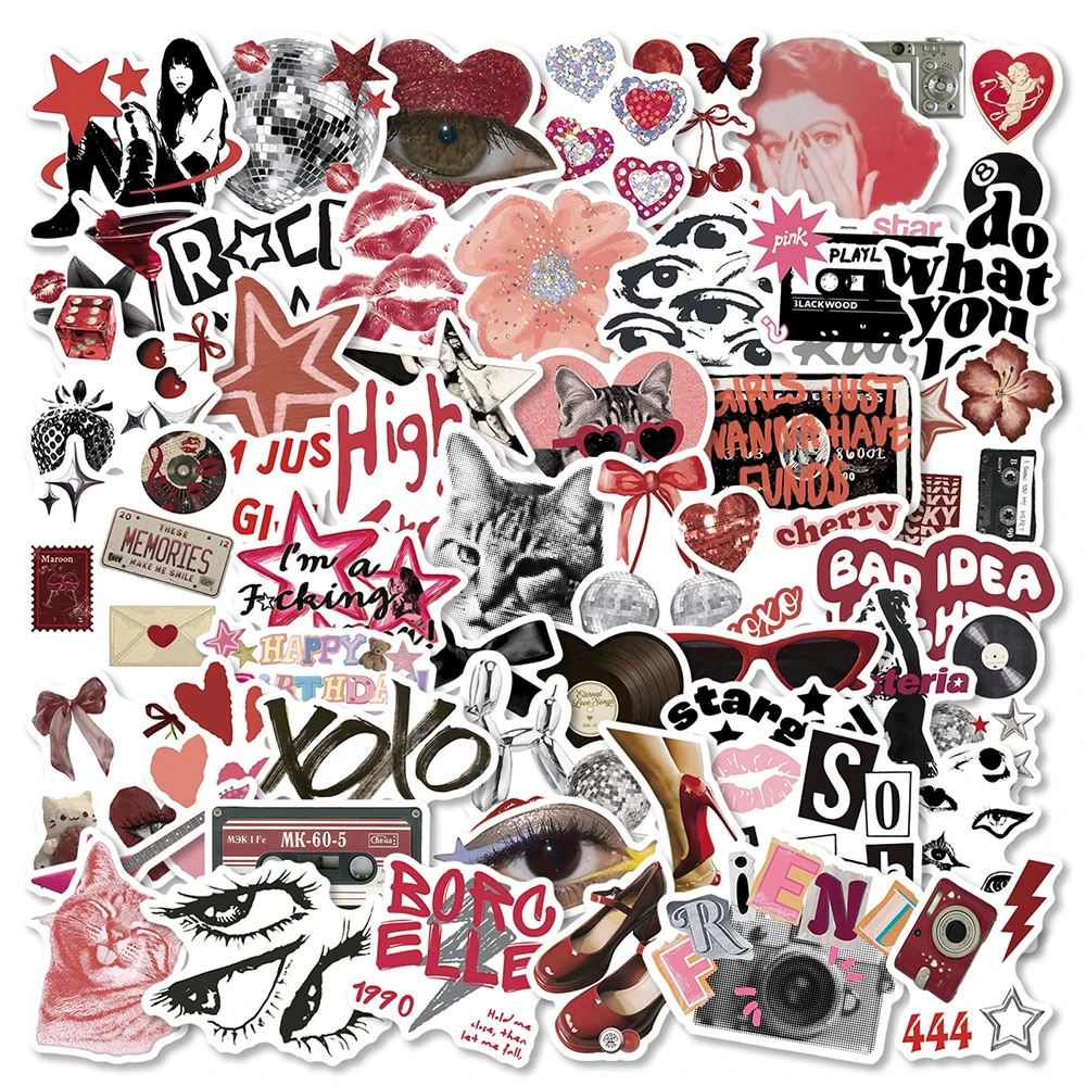 10/30/50pcs Retro Rock Y2K Aesthetic Stickers Cool Graffiti Decals Water Bottle Guitar Phone Helmet Creative Sticker Decoration