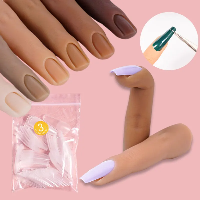 Novice Bendable Nail Simulation Practice False Finger Model Silicone Soft Nails Art Training Display for Acrylic Manicure Tool