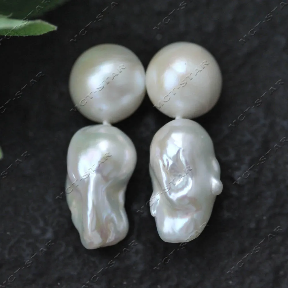 Z14715 24mm White Spherical South Sea Mabe Pearl Baroque Keshi Pearl Dangle Earring Earrings