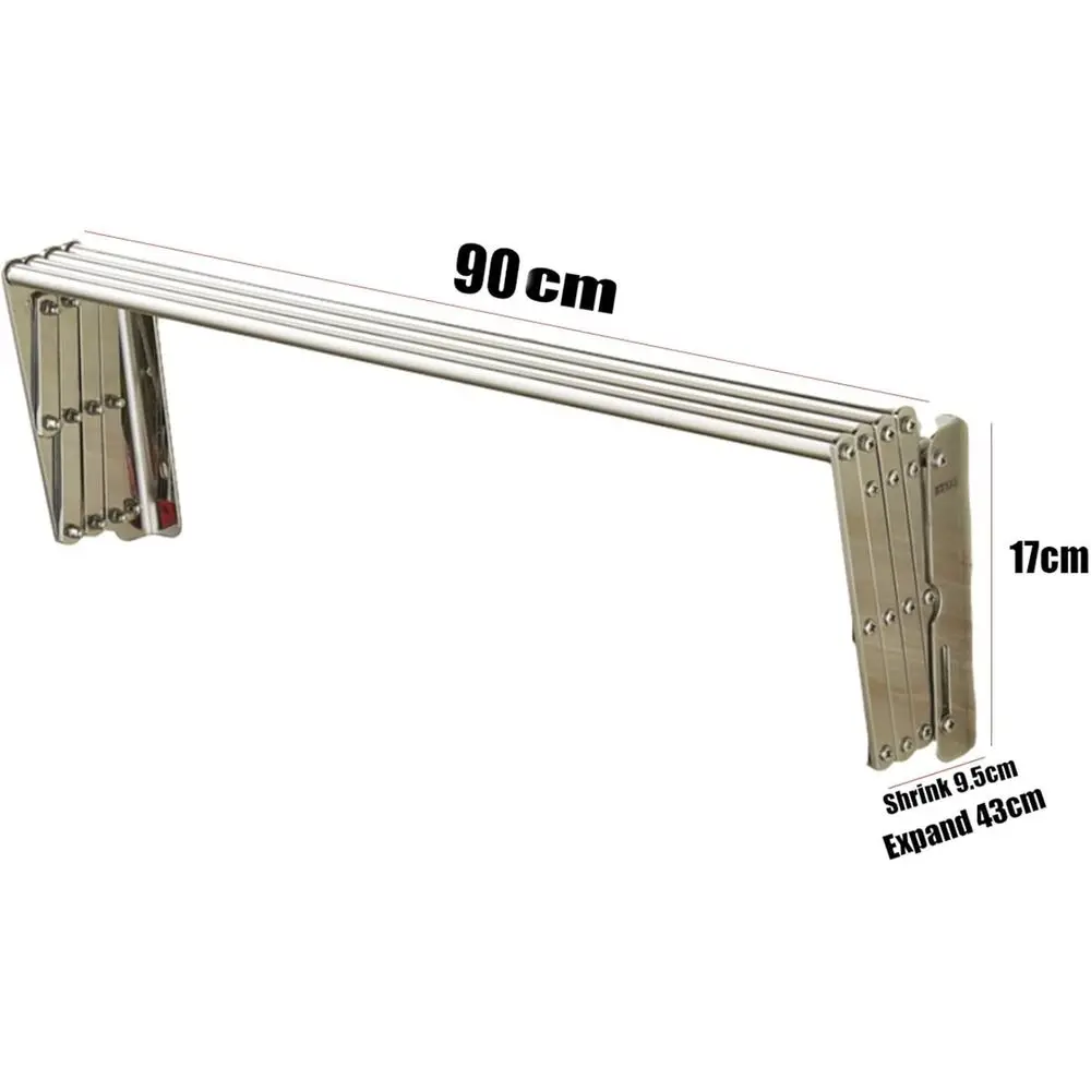 Wall-Mounted Retractable Accordion Laundry Drying Rack, Rustproof, 90cm, Stainless Steel for Indoor Use