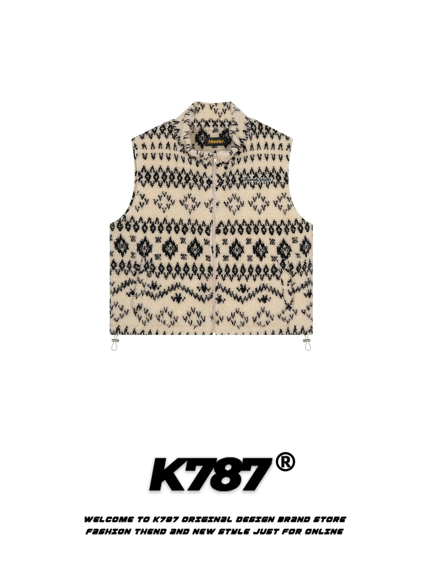 

Жилет женский K787 в американском ретро-стиле с узором Fair Isle, утепленный, из овечьей шерсти, с воротником-стойкой, молодежный, модный, зимняя верхняя одежда