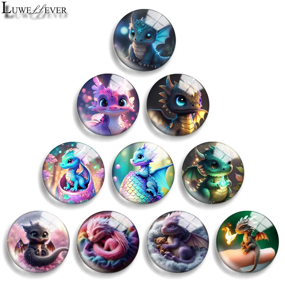 12mm 10mm 20mm 25mm 30mm 40mm 914 Dragon Baby Mix Okrągły szklany kaboszon Płaska biżuteria Znalezienie 18mm Zatrzaskowa bransoletka z zawieszką