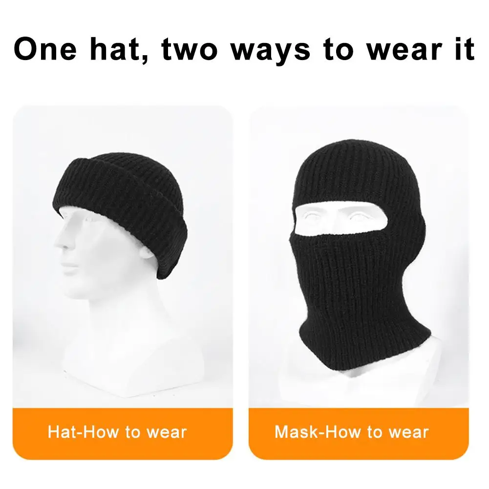 Chapéu de malha Balaclava para homens e mulheres, gorros completos, boné, frio, frio, esqui, ciclismo, esporte, preto, ao ar livre, inverno