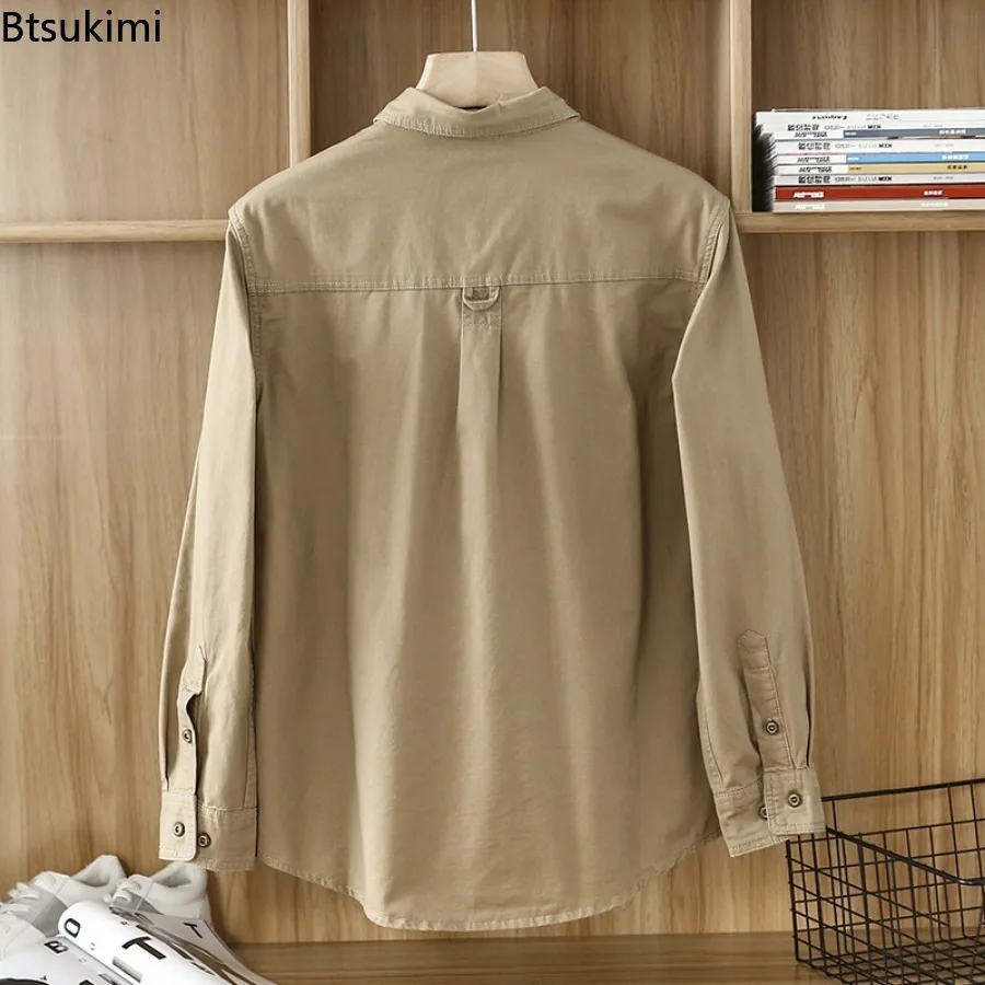 New Men's 100% Cotton Work Uniform Solid Long Sleeve Cargo Shirt Man Double Pockets Outdoor Casual Youth Shirt Jacket Thin Coats