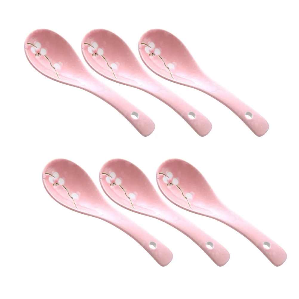 

6Pcs Ceramic Porridge Spoons Japanese Style Exquisite Kitchen Flatware Safe Retro Look Daily Life Festival Gift