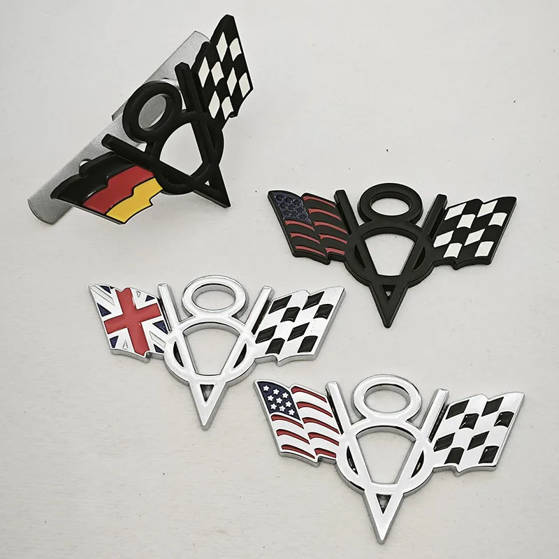 

3D Metal Chrome Black Car Styling USA UK Germany National Flag V8 V 8 Badge Whole Body Emblem Sticker Auto Exterior Accessories