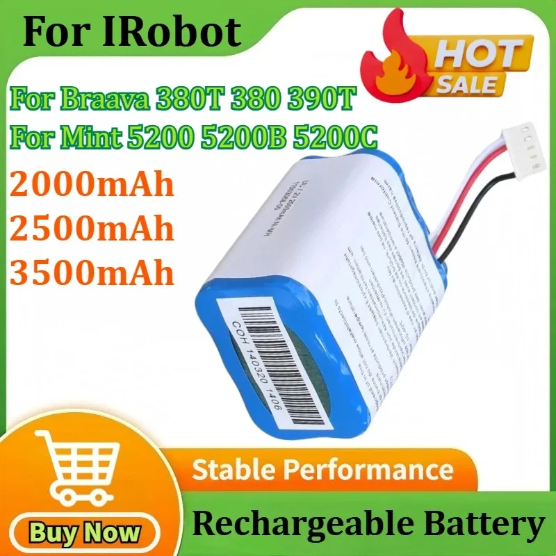 

7.2V 2500mAh NI-MH Battery for IRobot Braava 380T 380 390T for Mint 5200 5200B 5200C Vacuum Cleaner Upgraded Battery