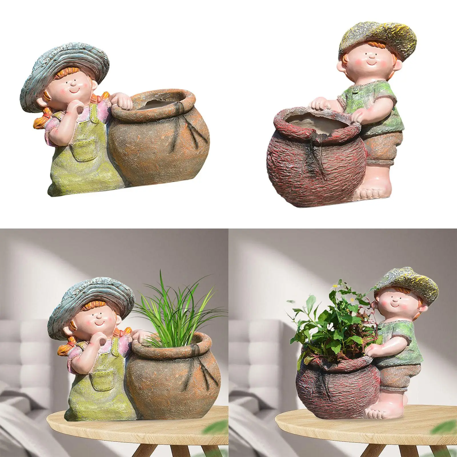 Estatua de maceta de resina creativa, maceta pequeña bonita, figurita decorativa, maceta para jardín, Patio, mesa, dormitorio