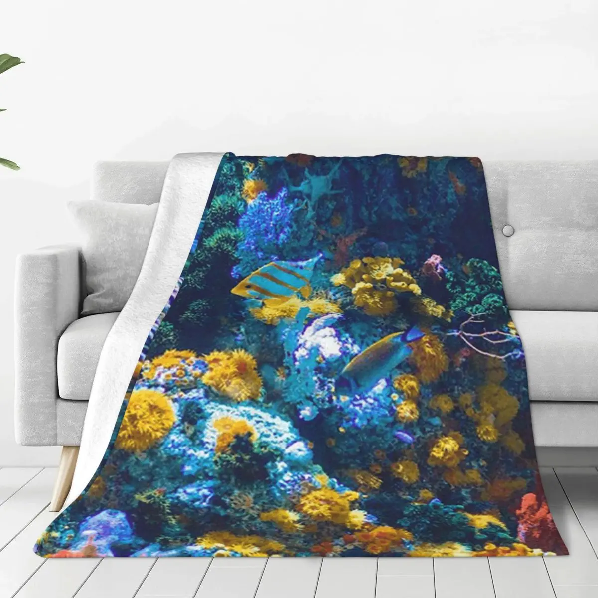 Colorful Australian Coral Reef With Tropical Fish Blanket Soft Warm Flannel Throw Blanket Bedding for Bed Travel Home Couch