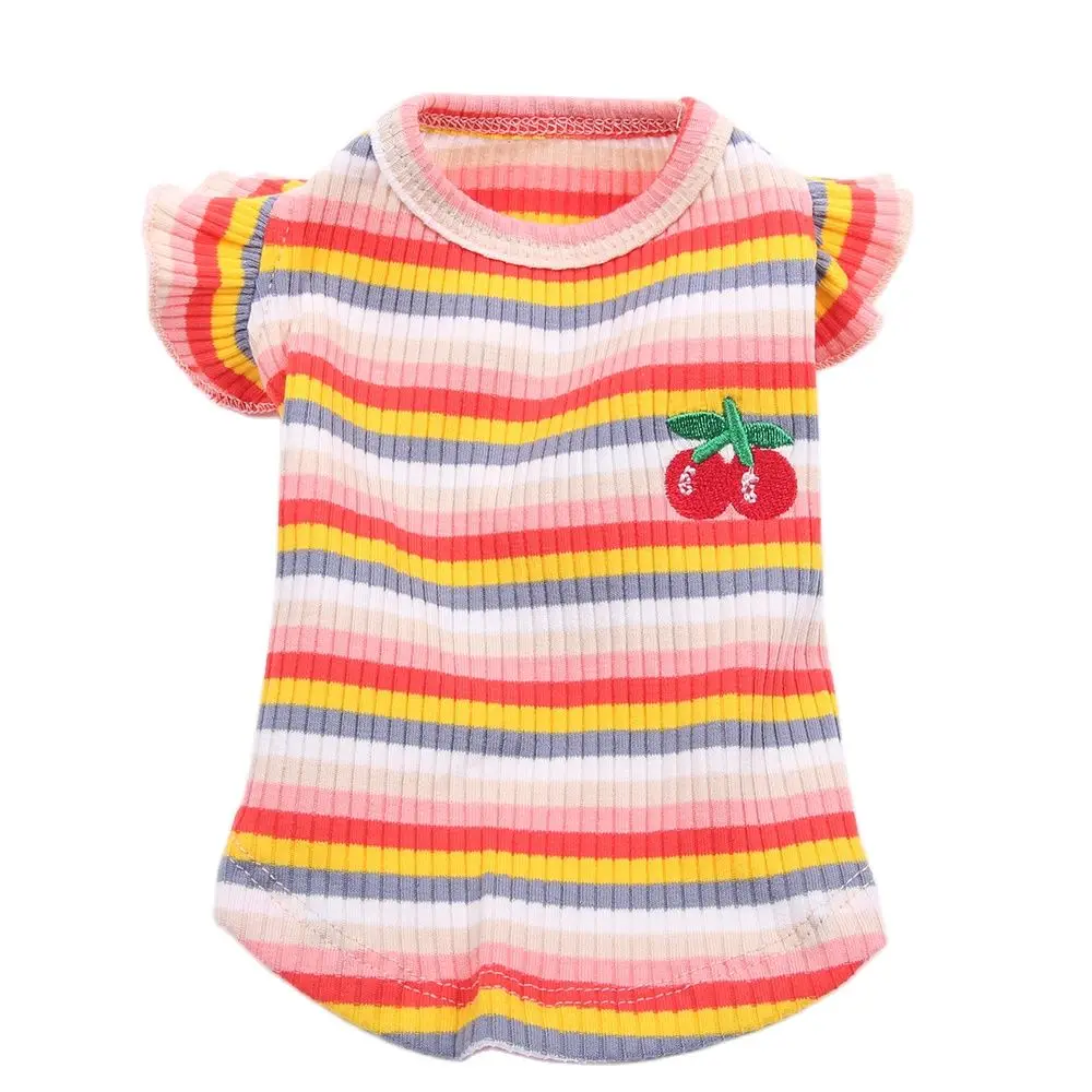 Striped Dog Cat T-shirt Vest Cherry Design Cat Puppy Pajamas  Spring/Summer Clothes 2 Colours