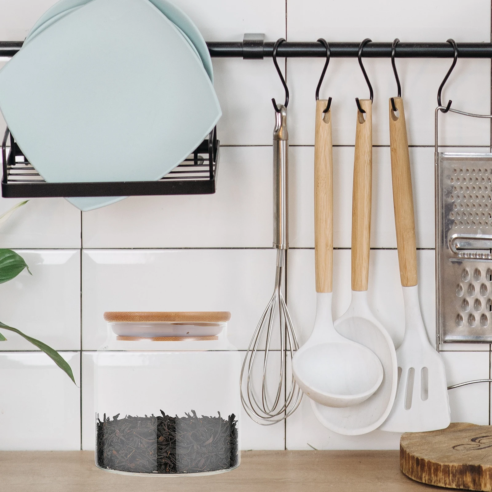 

Glass Storage Compact Size Jar Transparent Sealing Cereals Household Bamboo Container