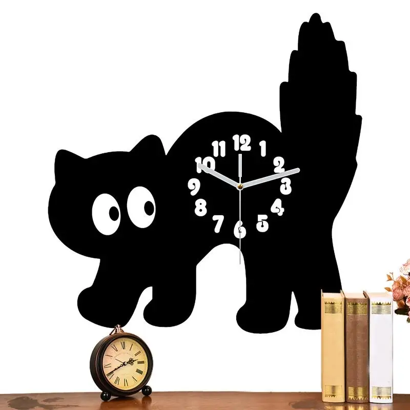 

Часы с изображением кота, настенные акриловые часы для гостиной, не тикающие забавные часы с котом для кухни, студии, гостиной, детской комнаты