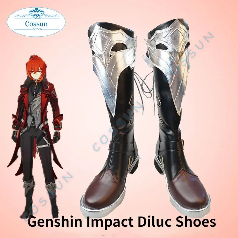 

Горячая игра Genshin Impact Diluc Shoes Dark Red New Skin The Whole Night Косплей Кожаные ботинки унисекс для ролевых игр Хэллоуин