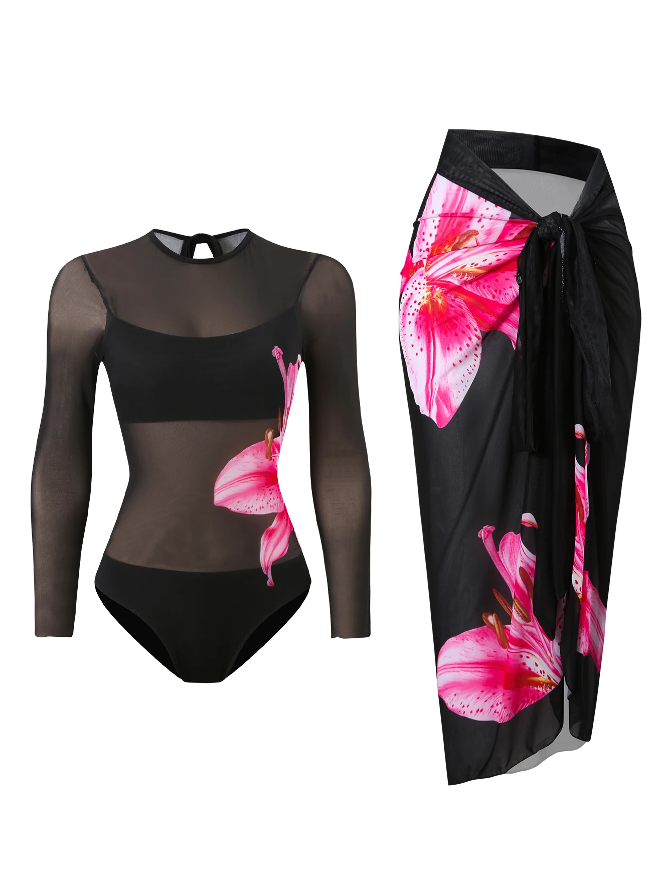 2026 impresso malha maiô uma peça & vestido de praia mangas compridas banho feminino natação terno acolchoado beachwear