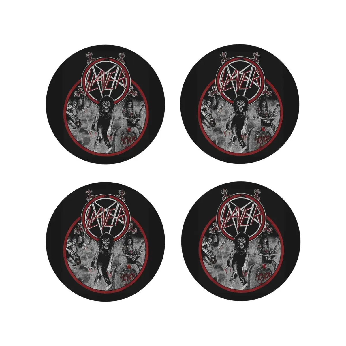 Heavy Metal Rock Slayer Live Undead Coasters Kitchen Placemats Non-slip Insulation Cup Coffee Mats  Tableware Pads Set of 4