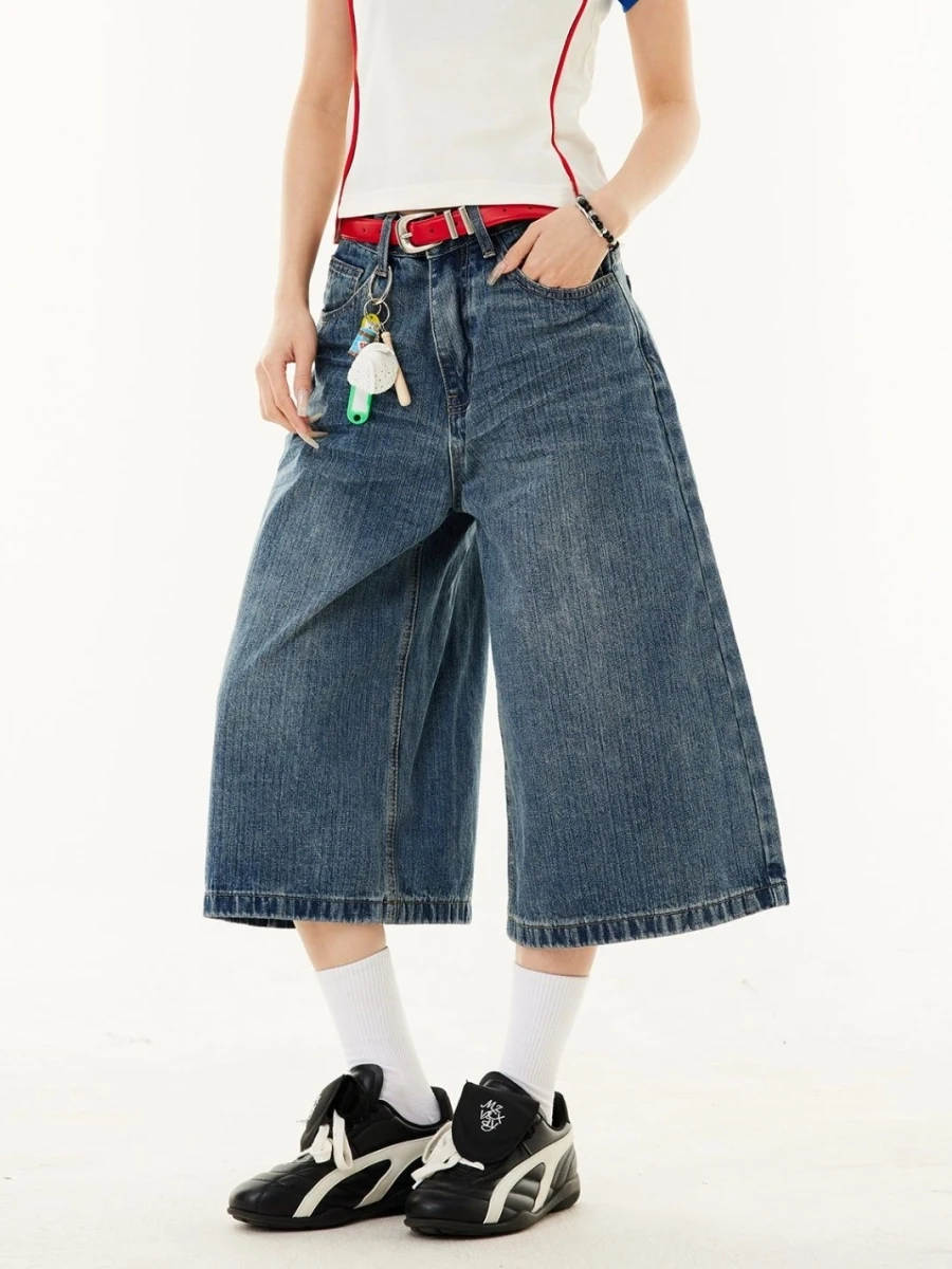 

Американские ретро-джинсы свободного кроя с широкими штанинами, укороченные (7/8), мужские, повседневные, летние, новый стиль, износостойкие, прямые, со средней посадкой