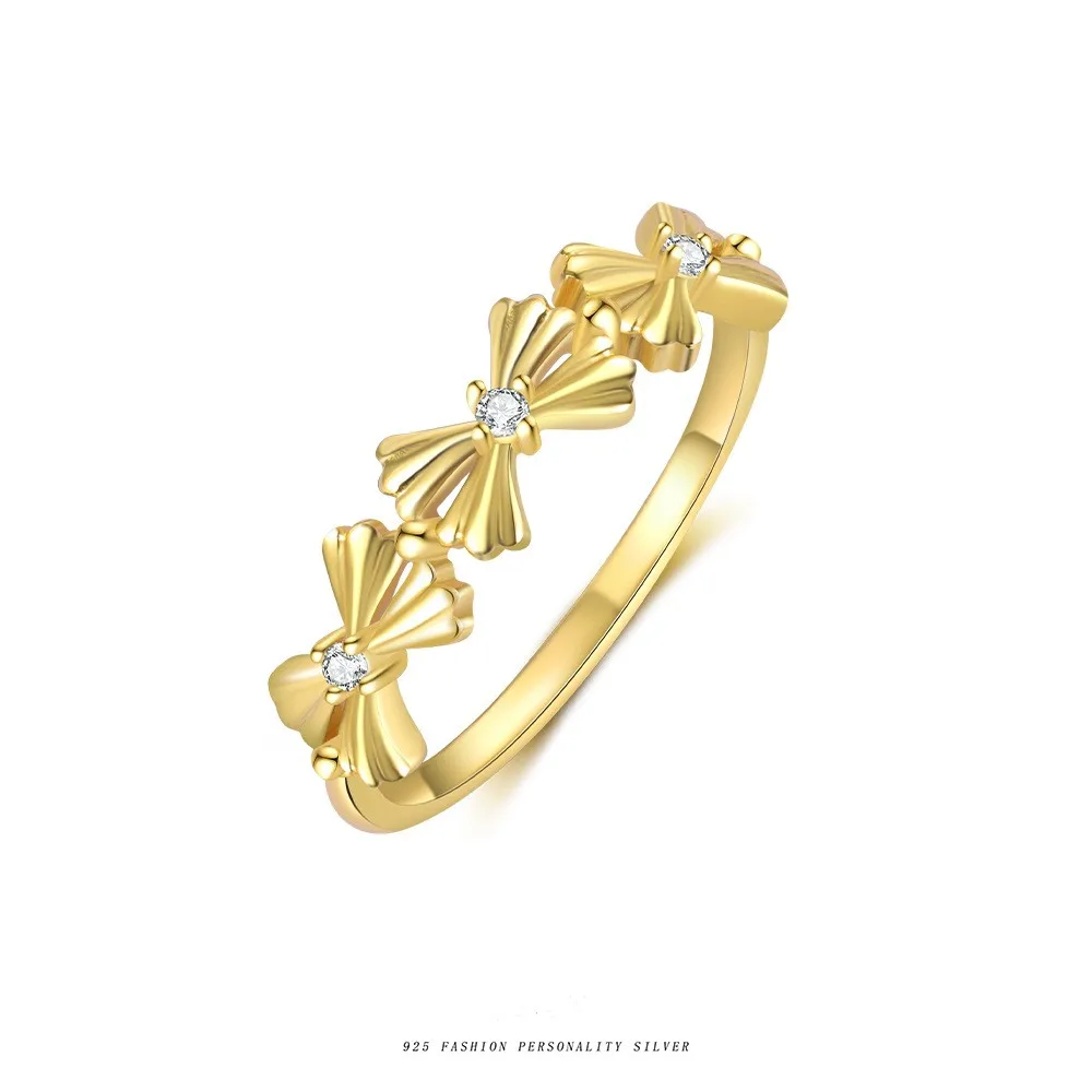 

Модное и универсальное женское кольцо-бант, ювелирные изделия из стерлингового серебра 925 пробы, легкая роскошь, кольцо с инкрустацией нишей цирконом