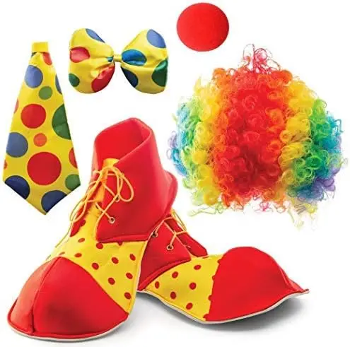 

PESENAR Clown Costume Set Includes Props, Clown Wig, Nose, Shoes, Bow, Tie for Halloween, Carnival Theme