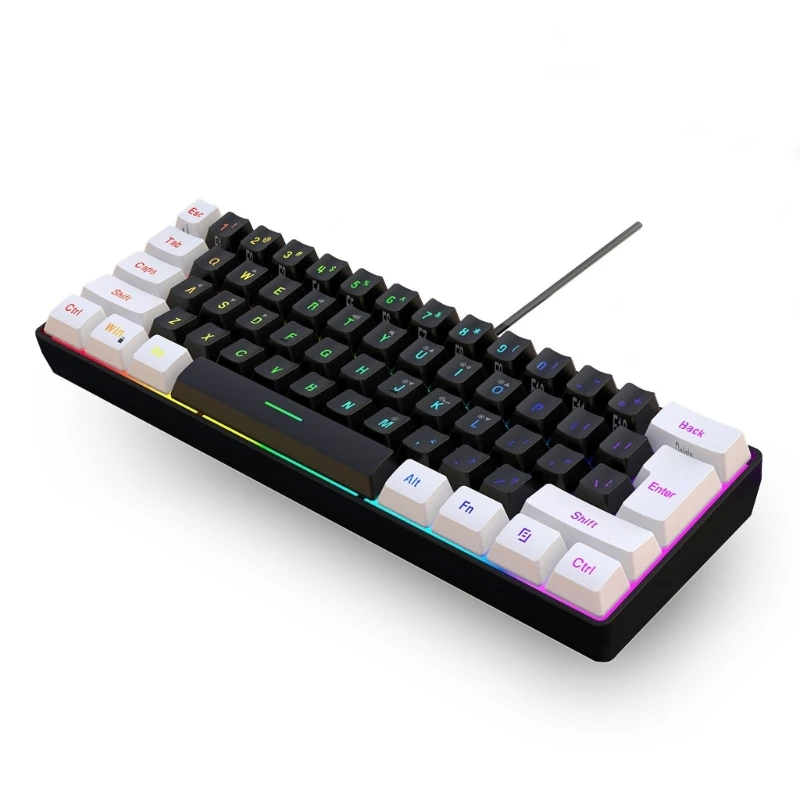 V700WB Gaming Keyboard 61 Keys Multi-Color RGB Illuminated LED Backlit Quick-Response Ultra-Compact Keypad Dropship