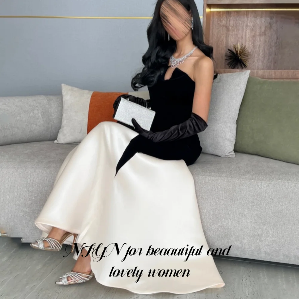 

NFYN Black and White Elegant Prom Gown Backless Sleeveless Party Dress Satin Pleating Mermaid Evening Dresses 프롬 드레스 Customized