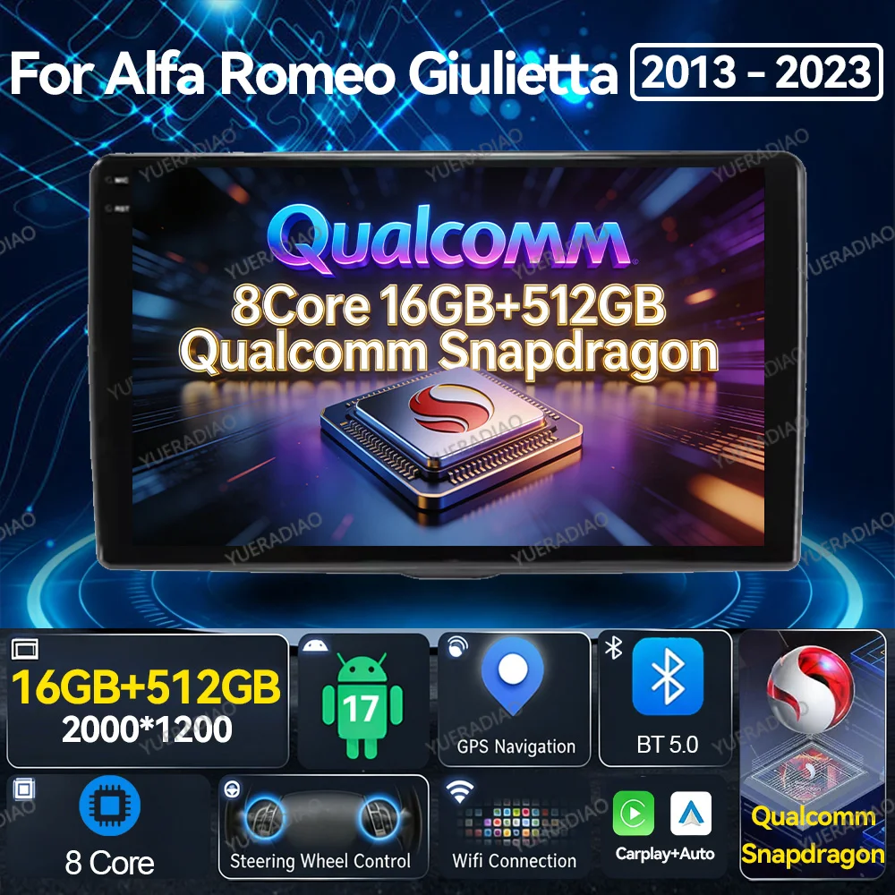 Android 17 Car Radio For Alfa Romeo Giulietta 940 2013 - 2023 GPS NAVI Multimedia Video Player 4G LTE 5G WIFI Qualcomm Head Unit