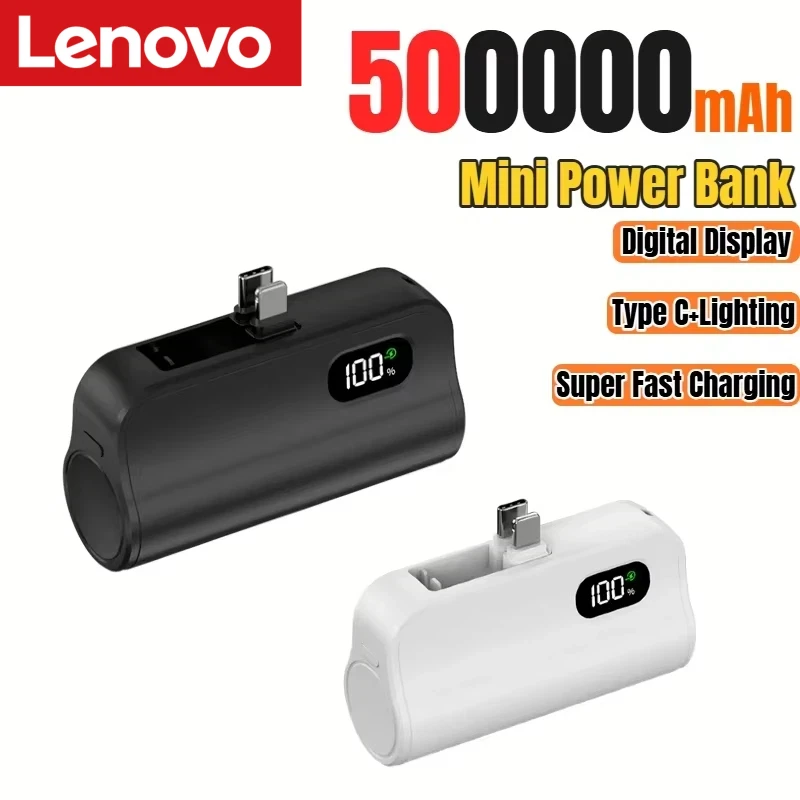 

Портативный мини-аккумулятор Lenovo 500000 мАч с большой емкостью, сверхбыстрой зарядкой и цифровым дисплеем для iPhone и Samsung