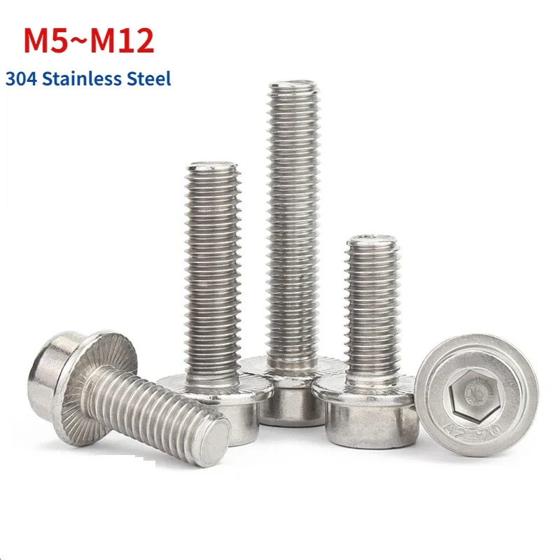 M5 M6 M8 M10 M12 Flange Socket Head Cap Screw 304 Stainless Steel Round Head With Pad Hexagon Socket Bolt