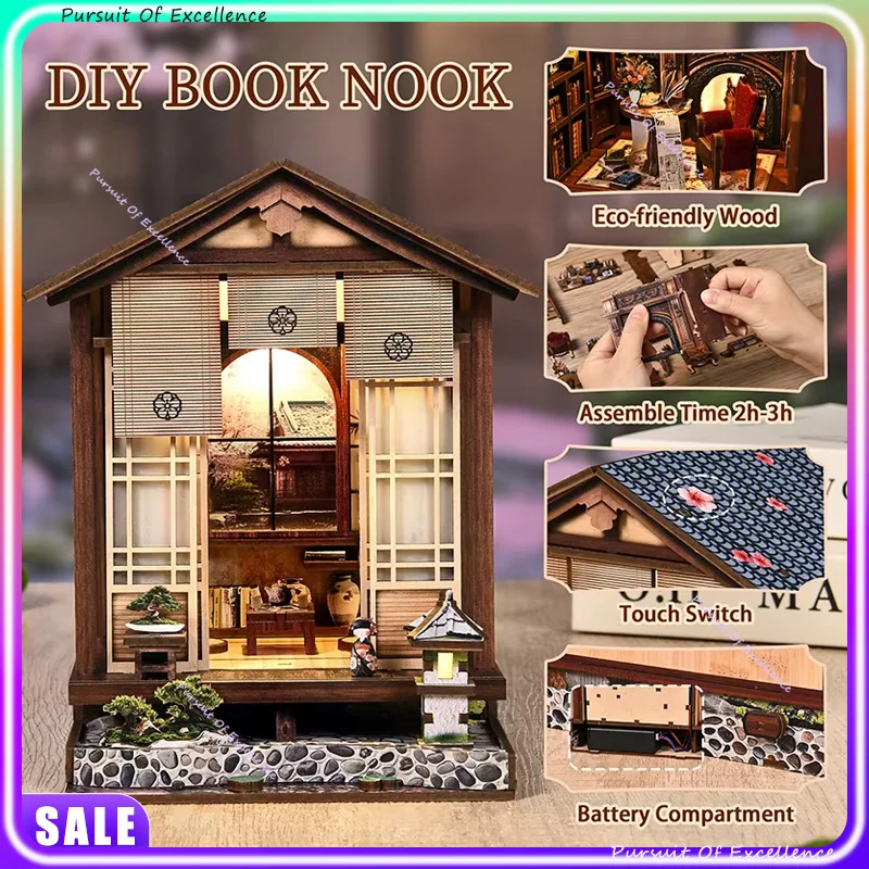 Kits de inserción de estante de rincón de libros Diy, Kit de modelo en miniatura de madera, sujetalibros Cyberrpunk, estantería ensamblada, decoración del hogar en caja