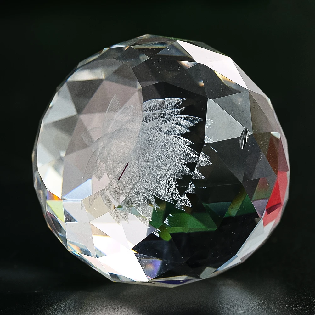 Lotus Flower Crystal Inside Sculpture 3D Figurine Holiday Gifts Prism Desktop Paperweight Writing Geometric Artwork Decoration