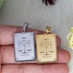 2pcs Libra Zodiac Stainless Steel Laser Carved Rectangle Pendant Charms for Couple Birthday Jewelry Making Necklace DIY Supplies