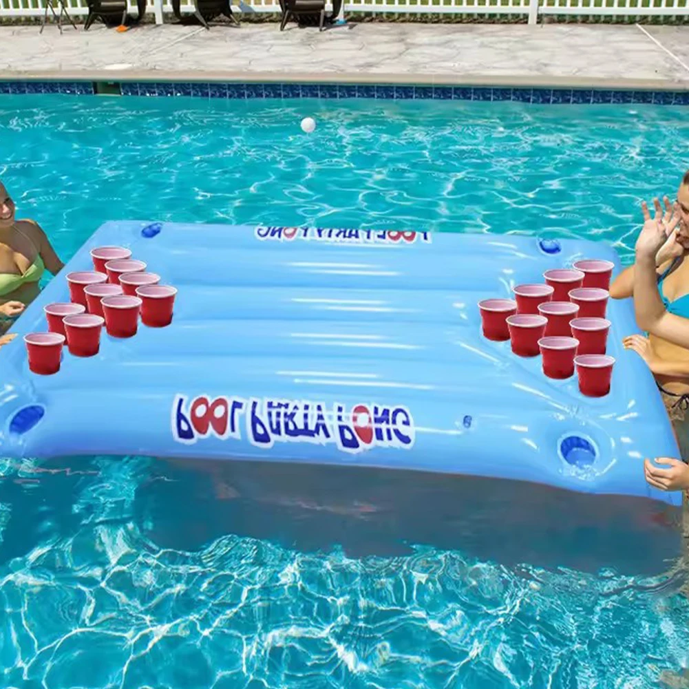 Swimming Pool Float Beer Pong Table Bar Tray Inflatable Cup Holder Swimming Pool Mattress Food Drink Holder Pool Accessories