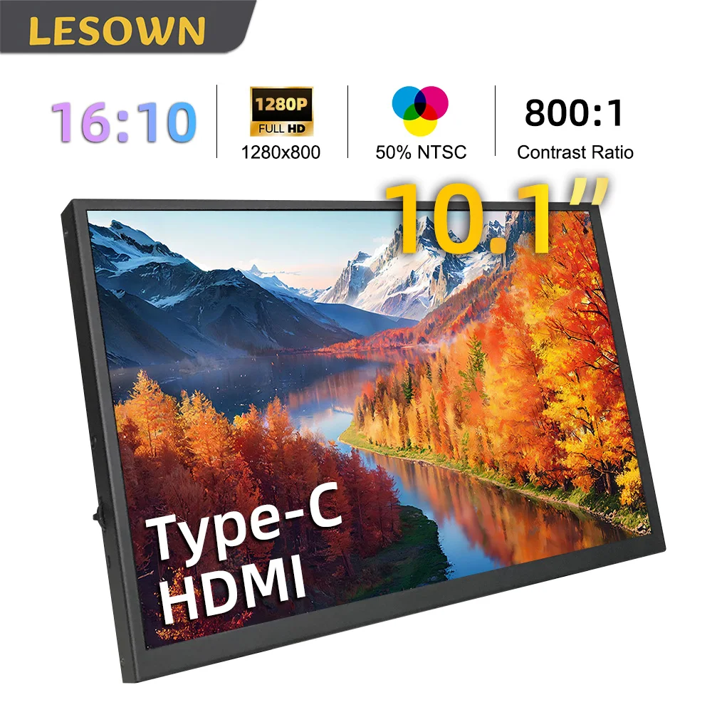 

LESOWN Portable Second Monitor 10.1'' Square 1280x800 USB C HDMI Laptop Screen Extender External Display for Office Work PC
