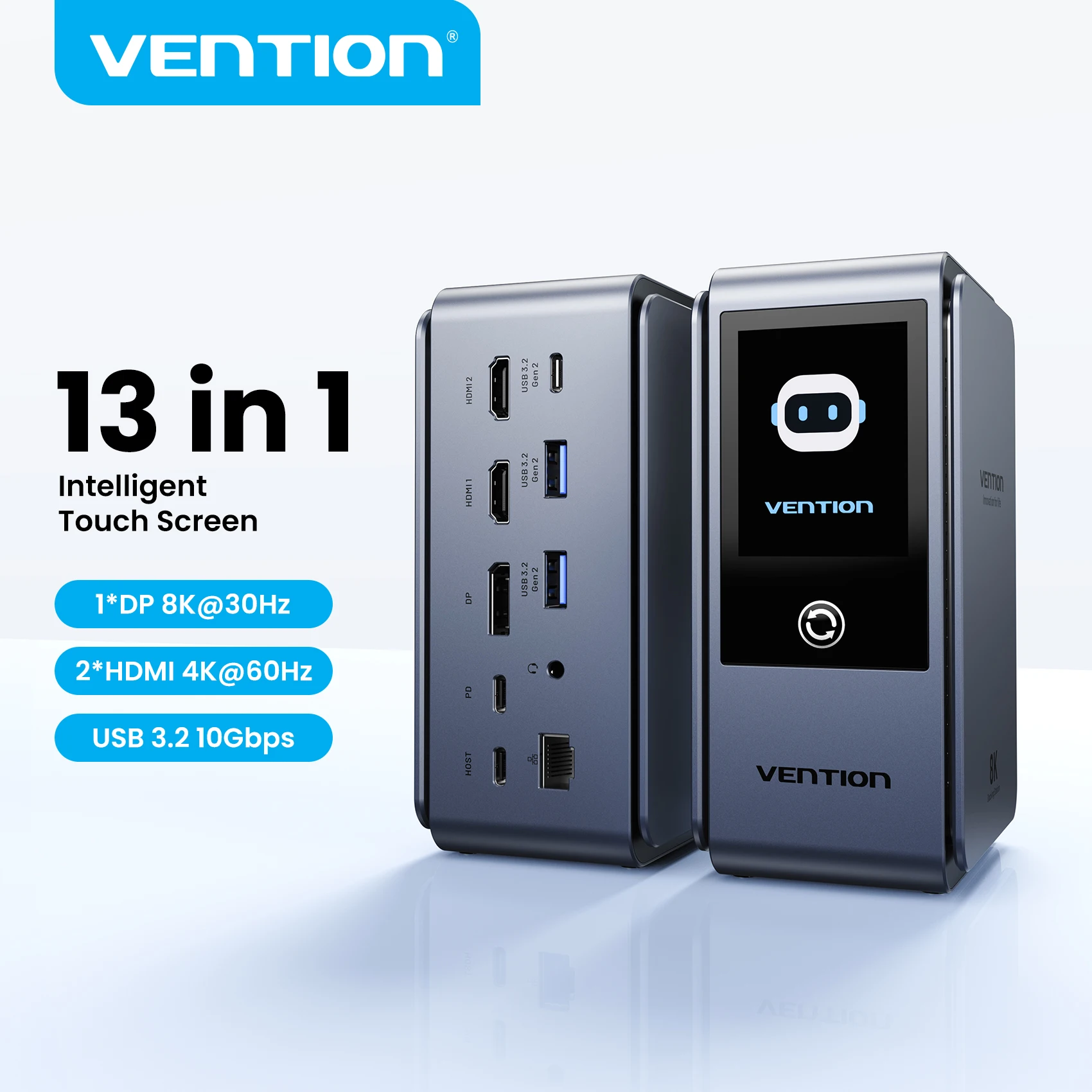 Estação de Docking Vention Smart Screen 13 em 1 8K@30Hz USB C MST Hub Triplo Monitor USB 3.2 10Gbps para MacBook Pro e Laptop Windows