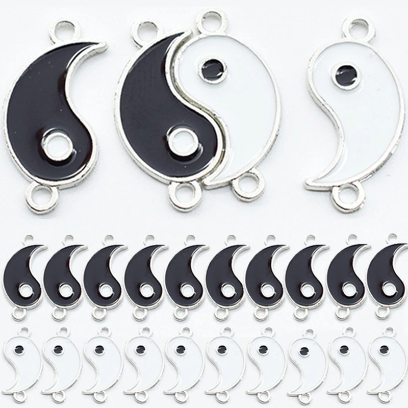 20pcs 2in1 Alloy Enamel Charms Taichi Yin Yang Pendant Charms Necklace bracelet Diy Accessories Jewelry Finding Spacer Beads