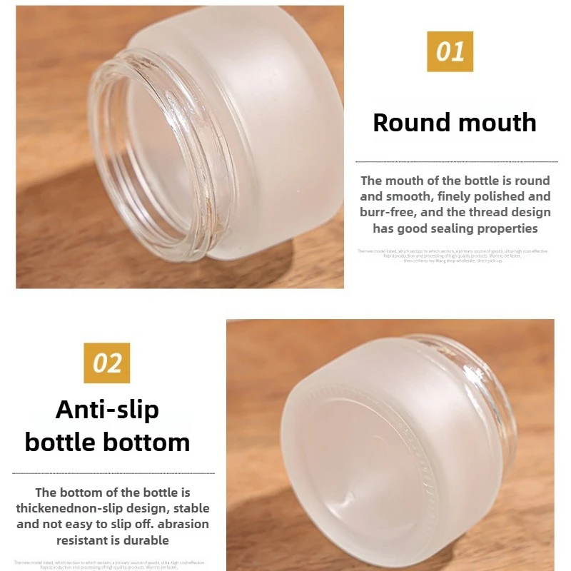 5 個 5/10/15/20/30/50/60/100 グラム空の瓶ラウンドつや消し透明ガラス化粧品容器詰め替えフェイスクリームボックスポットメイクアップ用