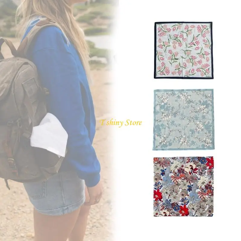 N58F Polyester Handkerchiefs Women Washable Floral Pattern Hankie Colorful Handkerchiefs for Adult Ladies Random Pattern