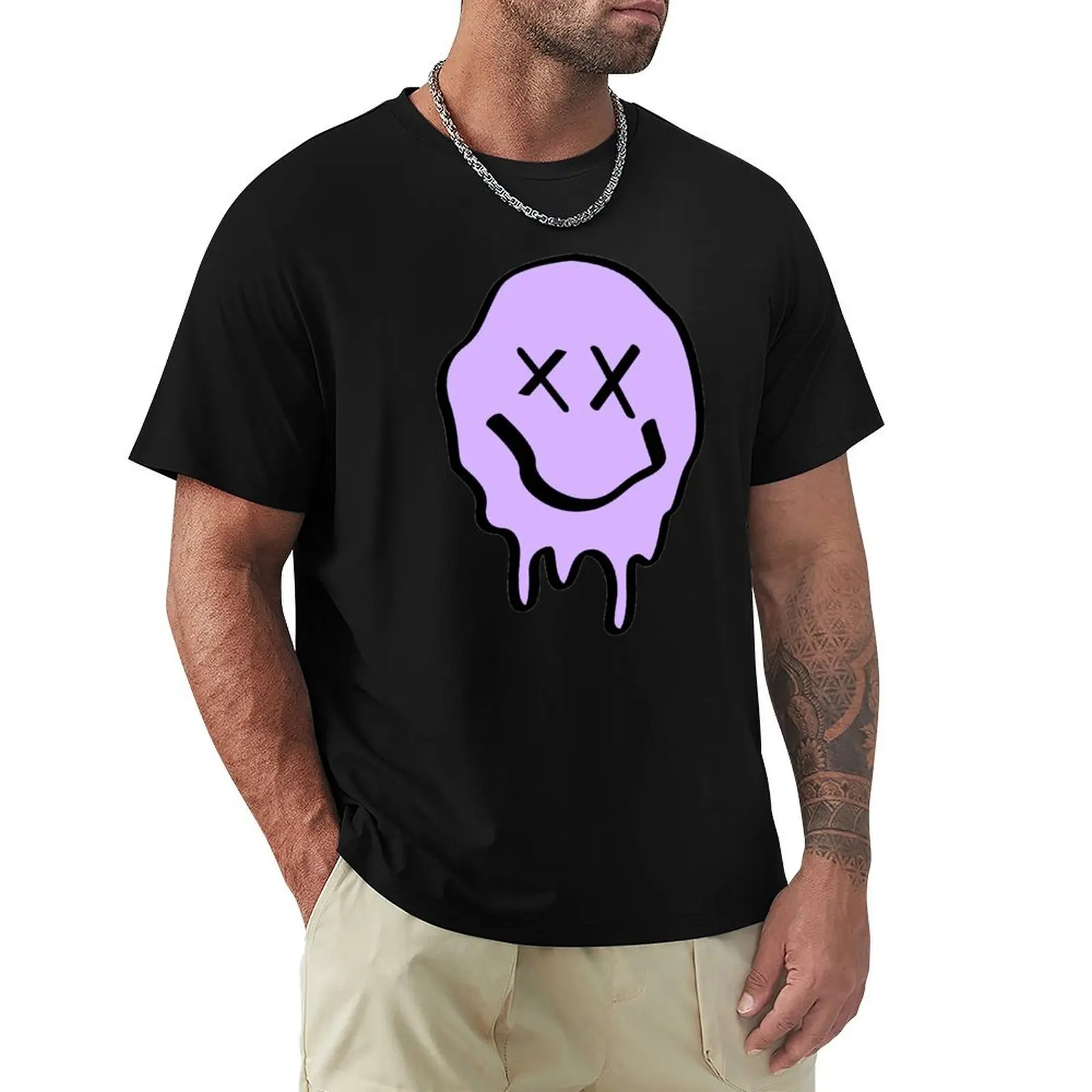 

Funny Purple Crossed Eyes Drippy Smiley Face Melting T-Shirt aesthetic clothes heavyweights custom shirt mens clothes