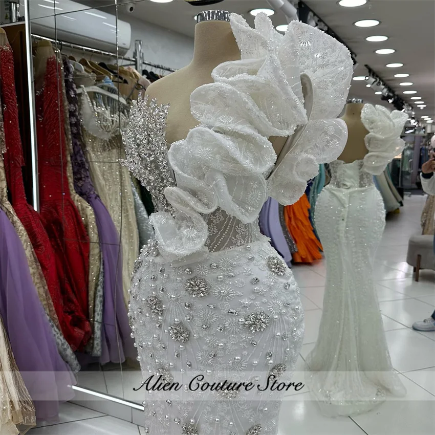 White Mermaid Prom Dress 2025 Bead Diamonds Luxury Evening Gown Vestidos Wedding Reception Party Gown Customized