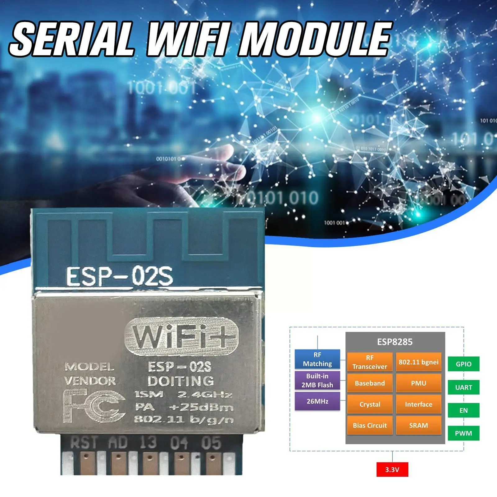 1PCS Wi-Fi Module ESP-02S TYWE2S Serial Golden Finger Wireless Compatible Transparent Transmission ESP8266 ESP8285 With Pac C8I4