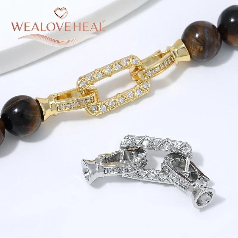 18K vergoldeter Messing-Verschluss mit quadratischer geometrischer Perlenverbindung und Mikro-Pavé-Zirkonia für die Herstellung von DIY-Armbändern, Halsketten und Schmuck. – Detail 18